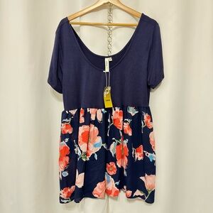 LARA Navy and Floral Short Sleeve‎ Blouse Size 3XL